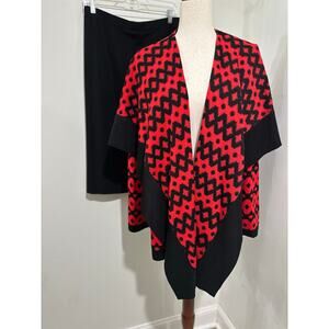 Misook Womens Drape Front Red Black Cardigan Sweater Size Large